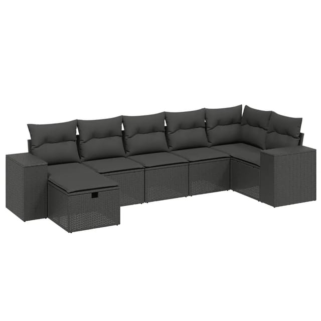 vidaXL 7-tlg Garten-Sofagarnitur mit Kissen Schwarz Poly Rattan Modell 134