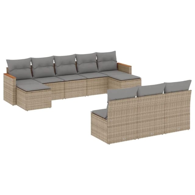 vidaXL 10-tlg Garten-Sofagarnitur mit Kissen Beige Poly Rattan Modell 185