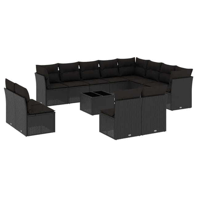 vidaXL 13-tlg Garten-Sofagarnitur mit Kissen Schwarz Poly Rattan Modell 26