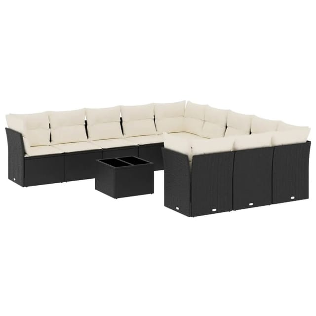 vidaXL 12-tlg Garten-Sofagarnitur mit Kissen Schwarz Poly Rattan Modell 16