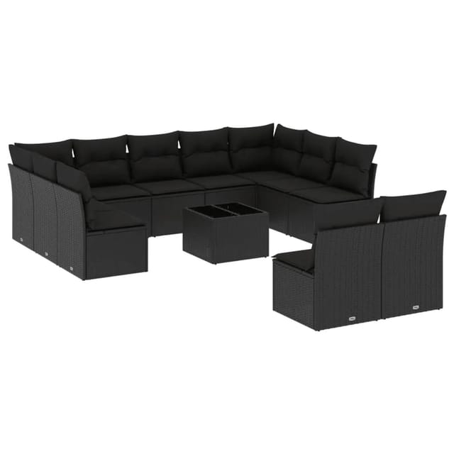 vidaXL 12-tlg Garten-Sofagarnitur mit Kissen Schwarz Poly Rattan Modell 7