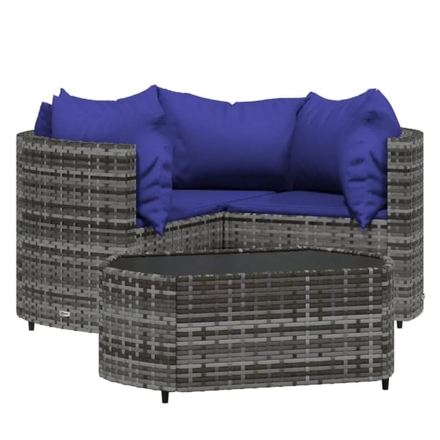 vidaXL 4-tlg Garten-Lounge-Set mit Kissen Grau Poly Rattan Modell 17