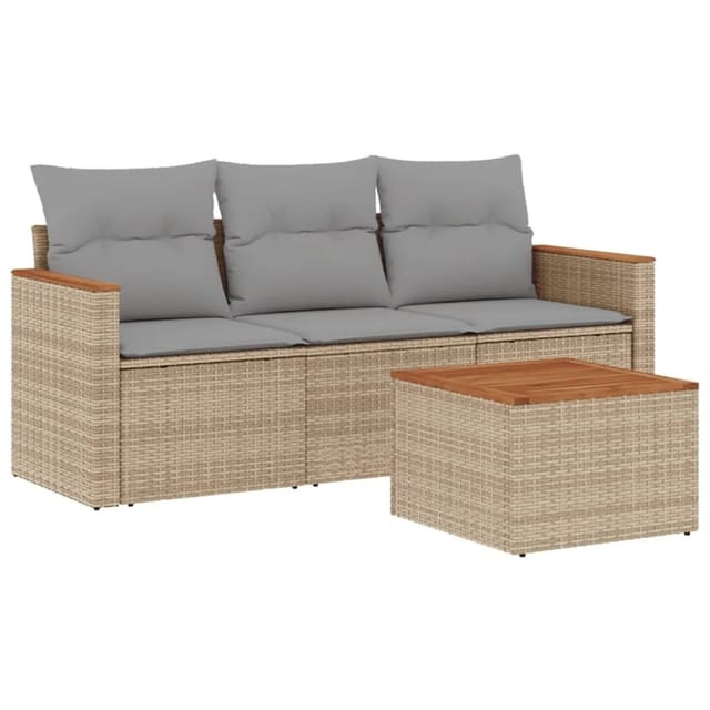 vidaXL 4-tlg Garten-Sofagarnitur mit Kissen Beige Poly Rattan Modell 77