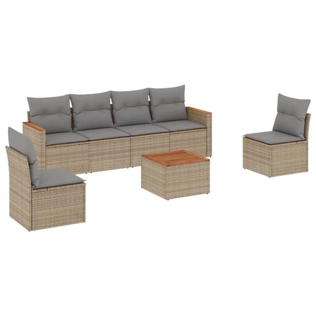 vidaXL 7-tlg Garten-Sofagarnitur mit Kissen Beige Poly Rattan Modell 149