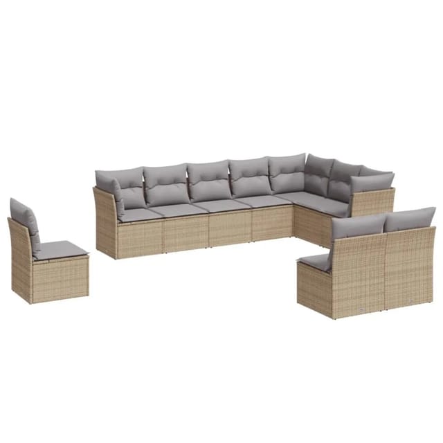 vidaXL 10-tlg Garten-Sofagarnitur mit Kissen Beige Poly Rattan Modell 68