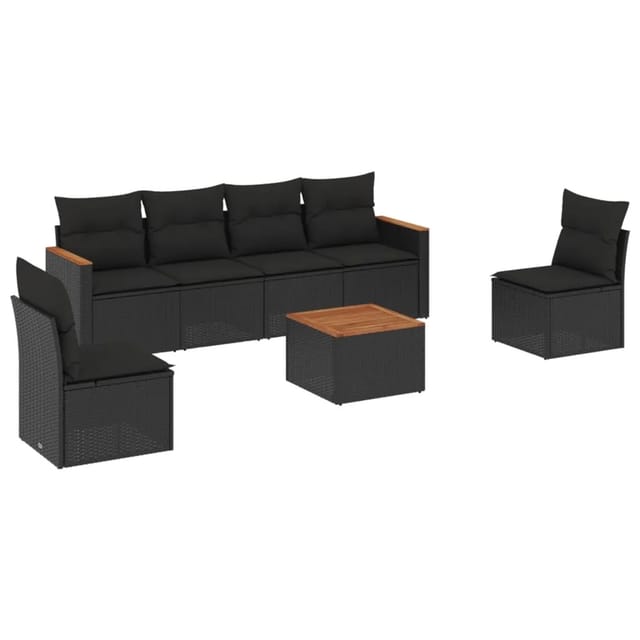 vidaXL 7-tlg Garten-Sofagarnitur mit Kissen Schwarz Poly Rattan Modell 119