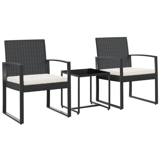 vidaXL 3-tlg Garten-Essgruppe mit Kissen Schwarz PP-Rattan