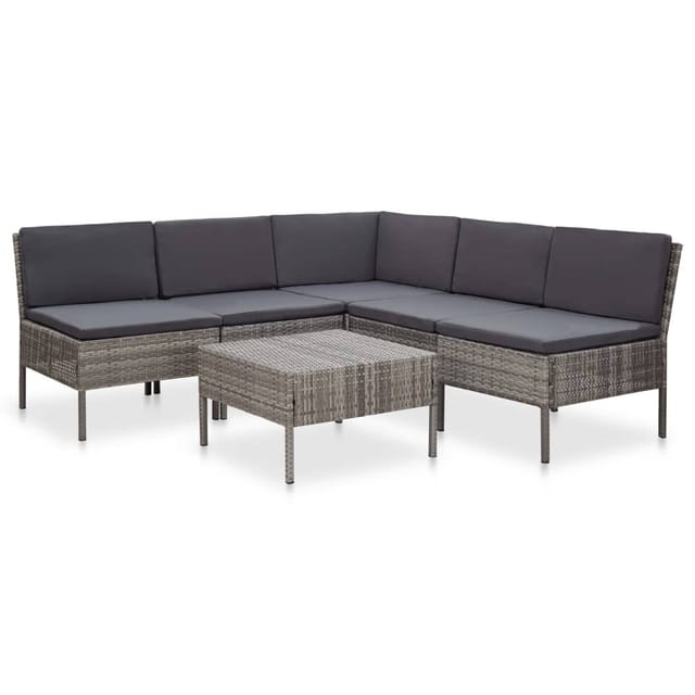 vidaXL 6-tlg Garten-Sofagarnitur mit Auflagen Poly Rattan Grau Modell 2