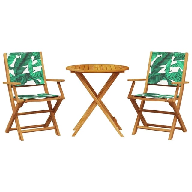 vidaXL 3-tlg Bistro-Set Blattmuster Stoff und Massivholz Modell 3
