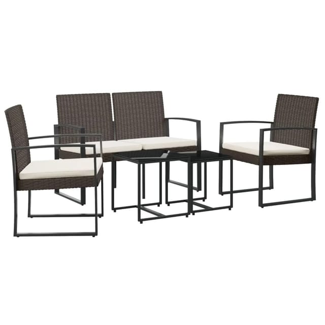 vidaXL 5-tlg Garten-Essgruppe mit Kissen Braun PP-Rattan Modell 1