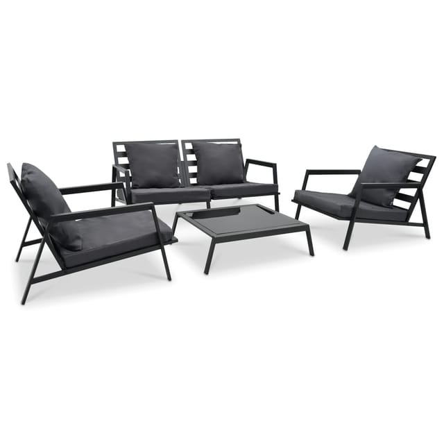 vidaXL 4-tlg Garten-Lounge-Set mit Auflagen Aluminium Dunkelgrau