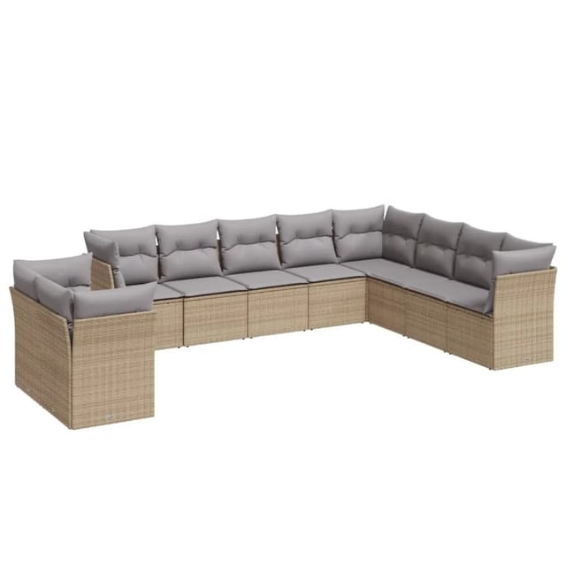 vidaXL 10-tlg Garten-Sofagarnitur mit Kissen Beige Poly Rattan Modell 11