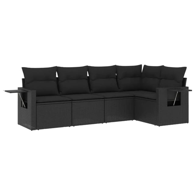 vidaXL 5-tlg Garten-Sofagarnitur mit Kissen Schwarz Poly Rattan Modell 128