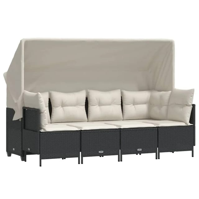 vidaXL 5-tlg Garten-Sofagarnitur mit Kissen Schwarz Poly Rattan Modell 149