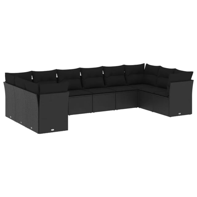 vidaXL 10-tlg Garten-Sofagarnitur mit Kissen Schwarz Poly Rattan Modell 29