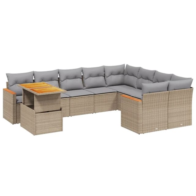 vidaXL 10-tlg Garten-Sofagarnitur mit Kissen Beige Poly Rattan Modell 206
