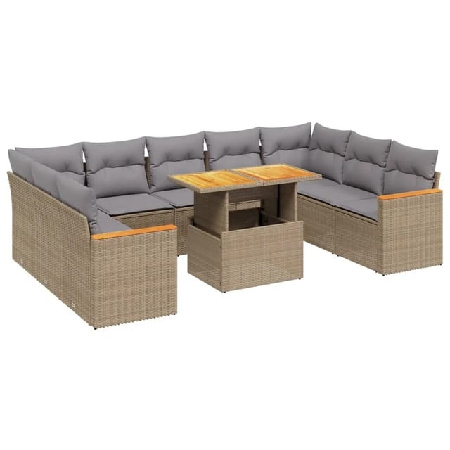 vidaXL 10-tlg Garten-Sofagarnitur mit Kissen Beige Poly Rattan Modell 212