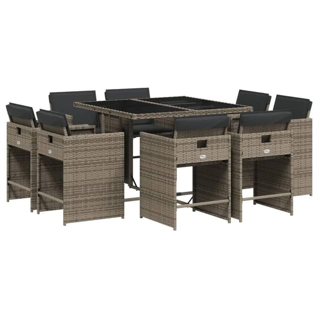 vidaXL 9-tlg Garten-Essgruppe mit Kissen Grau Poly Rattan Modell 46