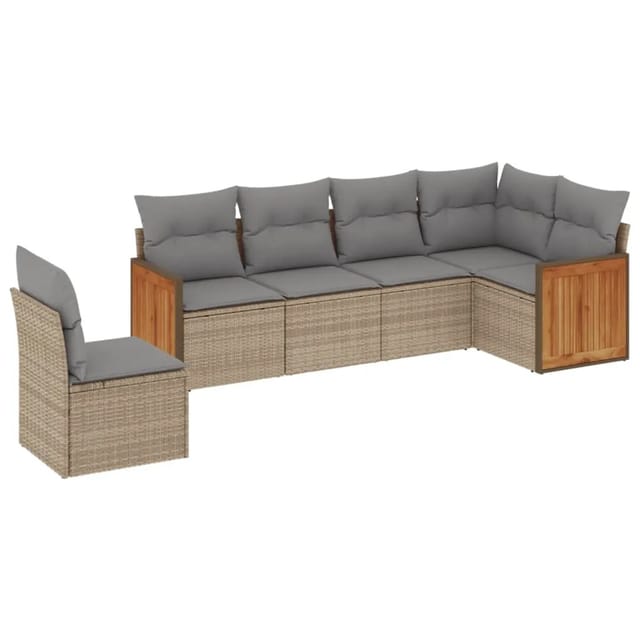 vidaXL 6-tlg Garten-Sofagarnitur mit Kissen Beige Poly Rattan Modell 255