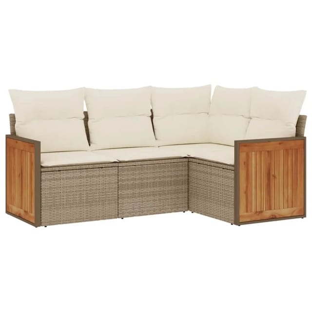 vidaXL 4-tlg Garten-Sofagarnitur mit Kissen Beige Poly Rattan Modell 46