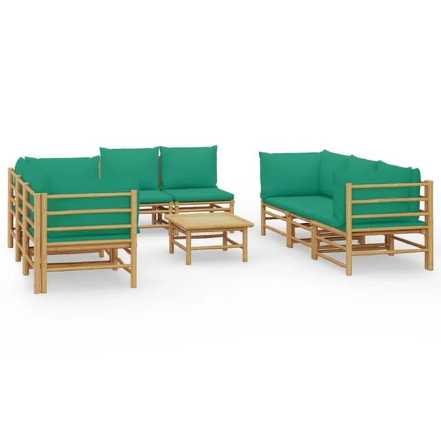 vidaXL 9-tlg Garten-Lounge-Set mit Grünen Kissen Bambus Modell 1