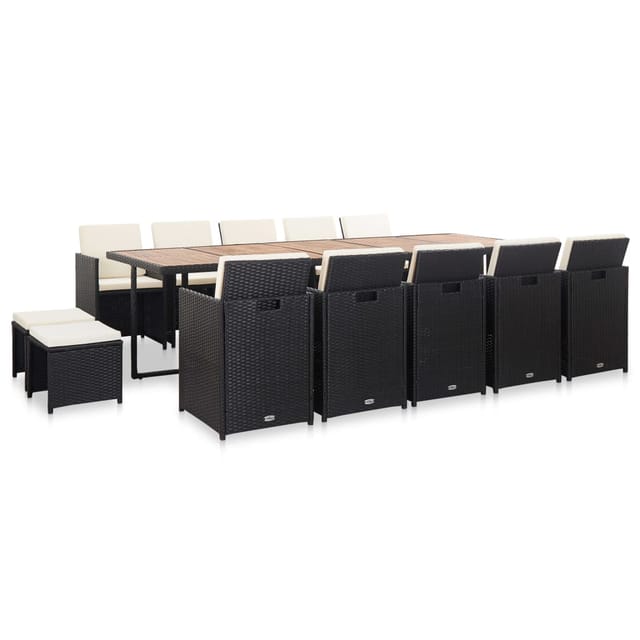 vidaXL 15-tlg Garten-Essgruppe mit Auflagen Poly Rattan Schwarz