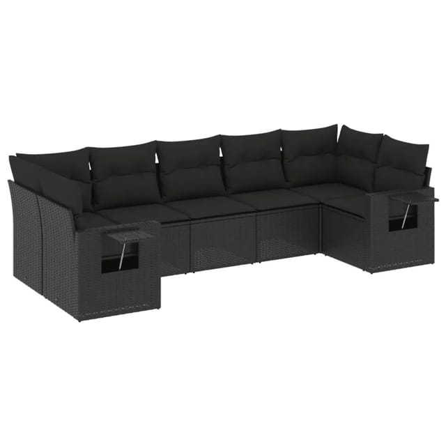 vidaXL 7-tlg Garten-Sofagarnitur mit Kissen Schwarz Poly Rattan Modell 221