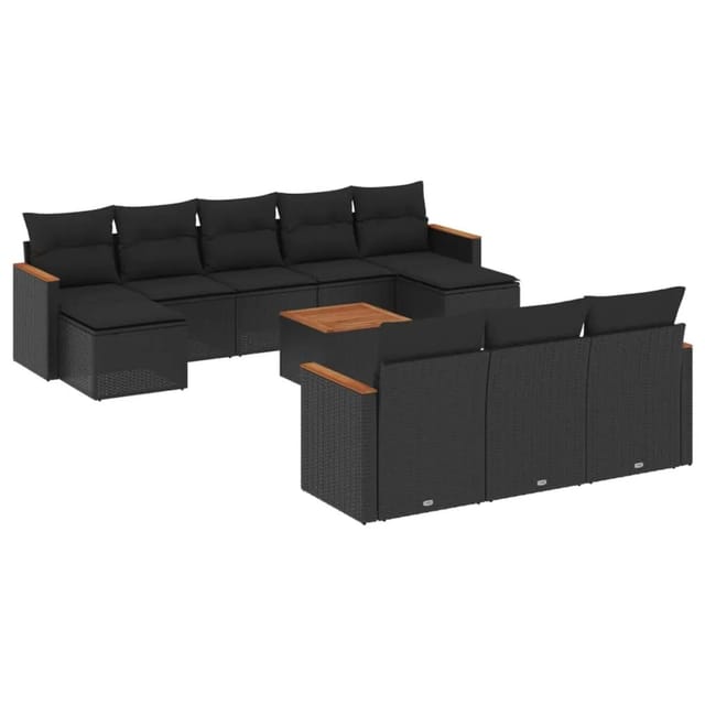 vidaXL 11-tlg Garten-Sofagarnitur mit Kissen Schwarz Poly Rattan Modell 123