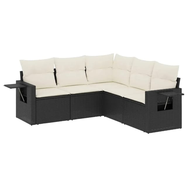 vidaXL 5-tlg Garten-Sofagarnitur mit Kissen Schwarz Poly Rattan Modell 125