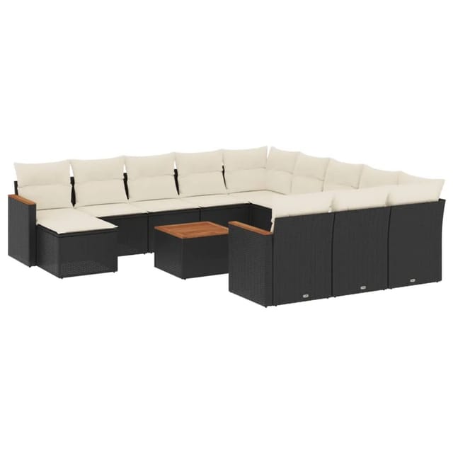 vidaXL 13-tlg Garten-Sofagarnitur mit Kissen Schwarz Poly Rattan Modell 56
