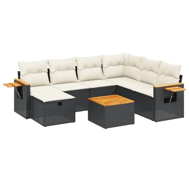 vidaXL 8-tlg Garten-Sofagarnitur mit Kissen Schwarz Poly Rattan Modell 118