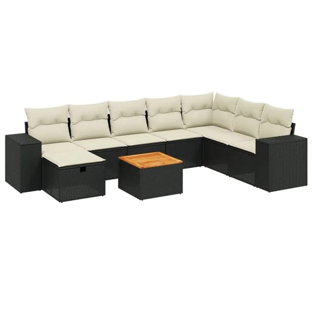 vidaXL 9-tlg Garten-Sofagarnitur mit Kissen Schwarz Poly Rattan Modell 141
