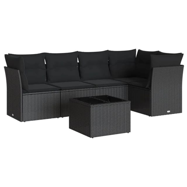 vidaXL 6-tlg Garten-Sofagarnitur mit Kissen Schwarz Poly Rattan Modell 6