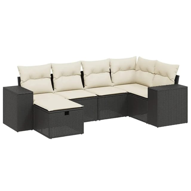 vidaXL 6-tlg Garten-Sofagarnitur mit Kissen Schwarz Poly Rattan Modell 162