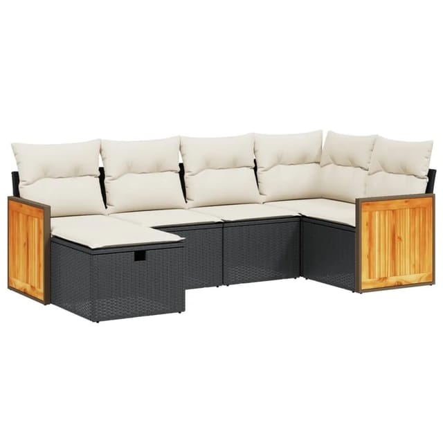vidaXL 6-tlg Garten-Sofagarnitur mit Kissen Schwarz Poly Rattan Modell 121