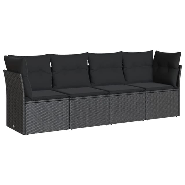 vidaXL 4-tlg Garten-Sofagarnitur mit Kissen Schwarz Poly Rattan Modell 21