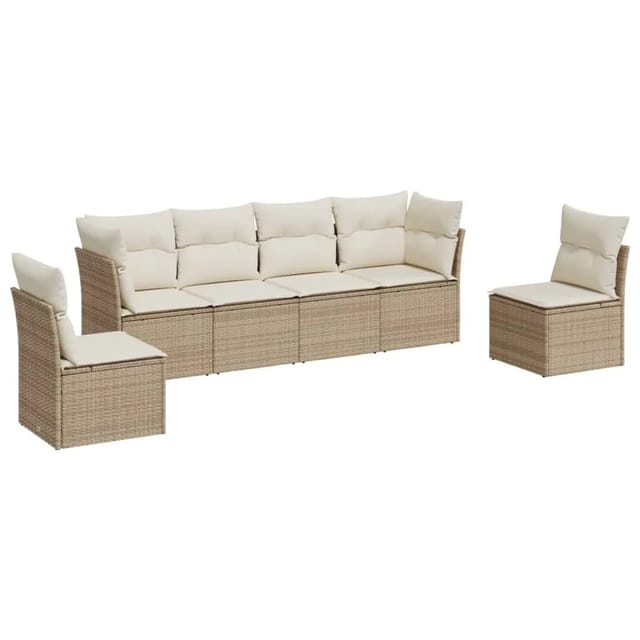 vidaXL 6-tlg Garten-Sofagarnitur mit Kissen Beige Poly Rattan Modell 9