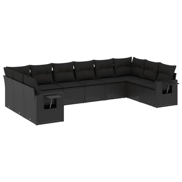 vidaXL 10-tlg Garten-Sofagarnitur mit Kissen Schwarz Poly Rattan Modell 104