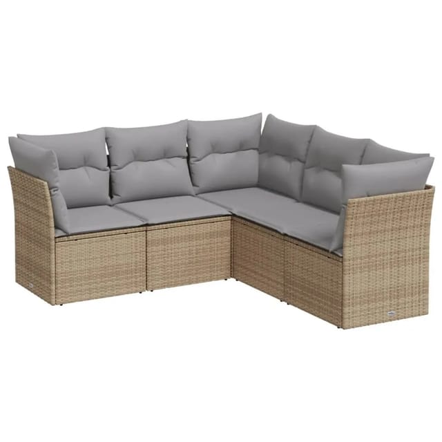 vidaXL 5-tlg Garten-Sofagarnitur mit Kissen Beige Poly Rattan Modell 38
