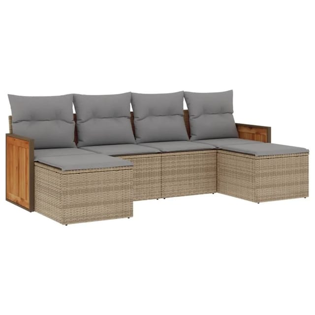 vidaXL 6-tlg Garten-Sofagarnitur mit Kissen Beige Poly Rattan Modell 257