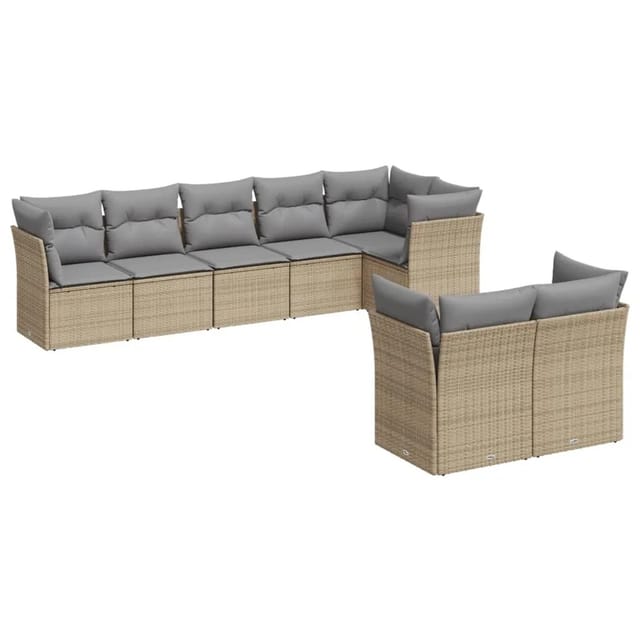 vidaXL 8-tlg Garten-Sofagarnitur mit Kissen Beige Poly Rattan Modell 62
