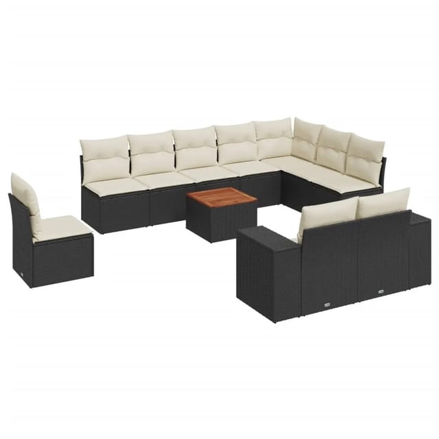 vidaXL 11-tlg Garten-Sofagarnitur mit Kissen Schwarz Poly Rattan Modell 79