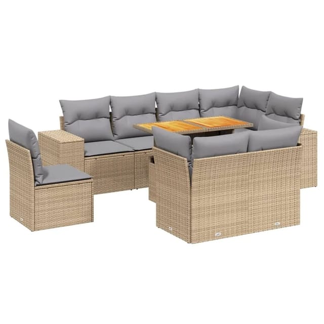 vidaXL 9-tlg Garten-Sofagarnitur mit Kissen Beige Poly Rattan Modell 295