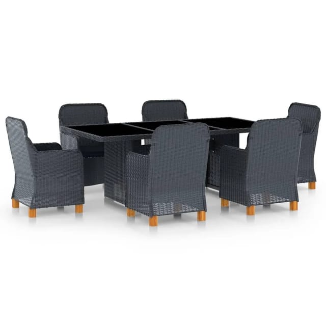 vidaXL 7-tlg Garten-Essgruppe mit Auflagen Poly Rattan Dunkelgrau Modell 3