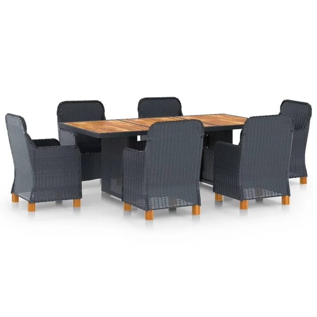 vidaXL 7-tlg Garten-Essgruppe mit Auflagen Poly Rattan Dunkelgrau Modell 4