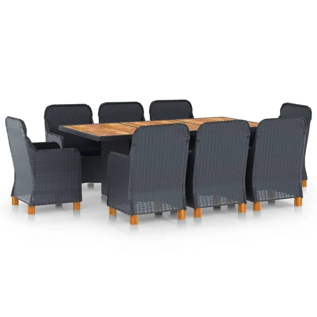 vidaXL 9-tlg Garten-Essgruppe mit Auflagen Poly Rattan Dunkelgrau Modell 6