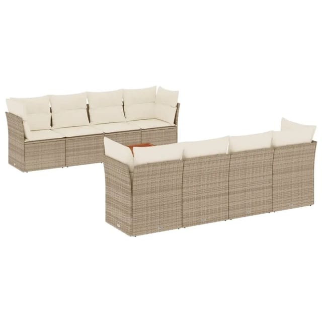 vidaXL 9-tlg Garten-Sofagarnitur mit Kissen Beige Poly Rattan Modell 121