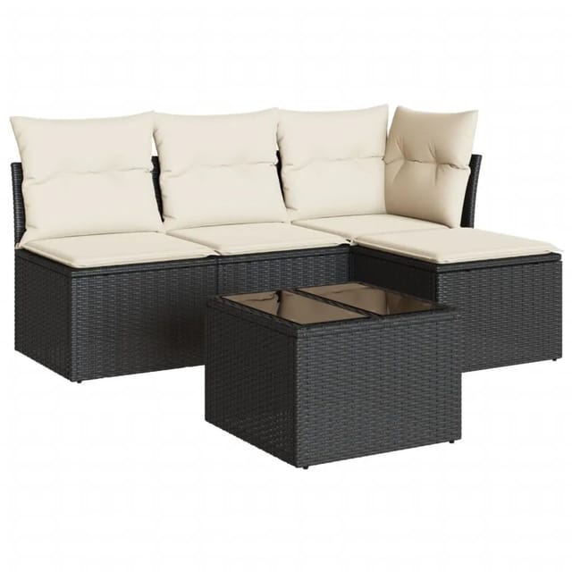 vidaXL 5-tlg Garten-Sofagarnitur mit Kissen Schwarz Poly Rattan Modell 52