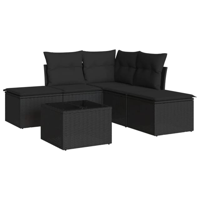 vidaXL 6-tlg Garten-Sofagarnitur mit Kissen Schwarz Poly Rattan Modell 94