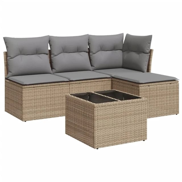 vidaXL 5-tlg Garten-Sofagarnitur mit Kissen Beige Poly Rattan Modell 54